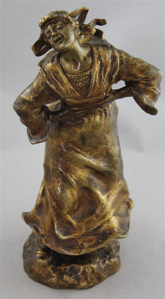 Susanne Bizard (1873-1963). A gilt bronze figure of a laughing Dutch girl, 12in.